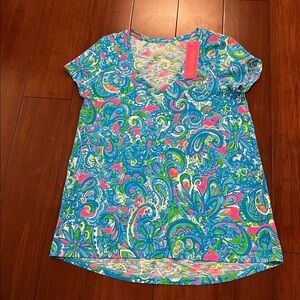 Lilly Pulitzer Etta V-Neck Seabreeze Blue Hey Gull Friend